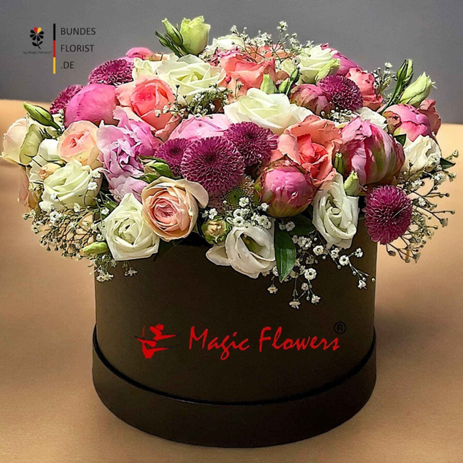 Exklusives Blumengesteck „Blumenkuss“ FlowerBox/Hutschachtel