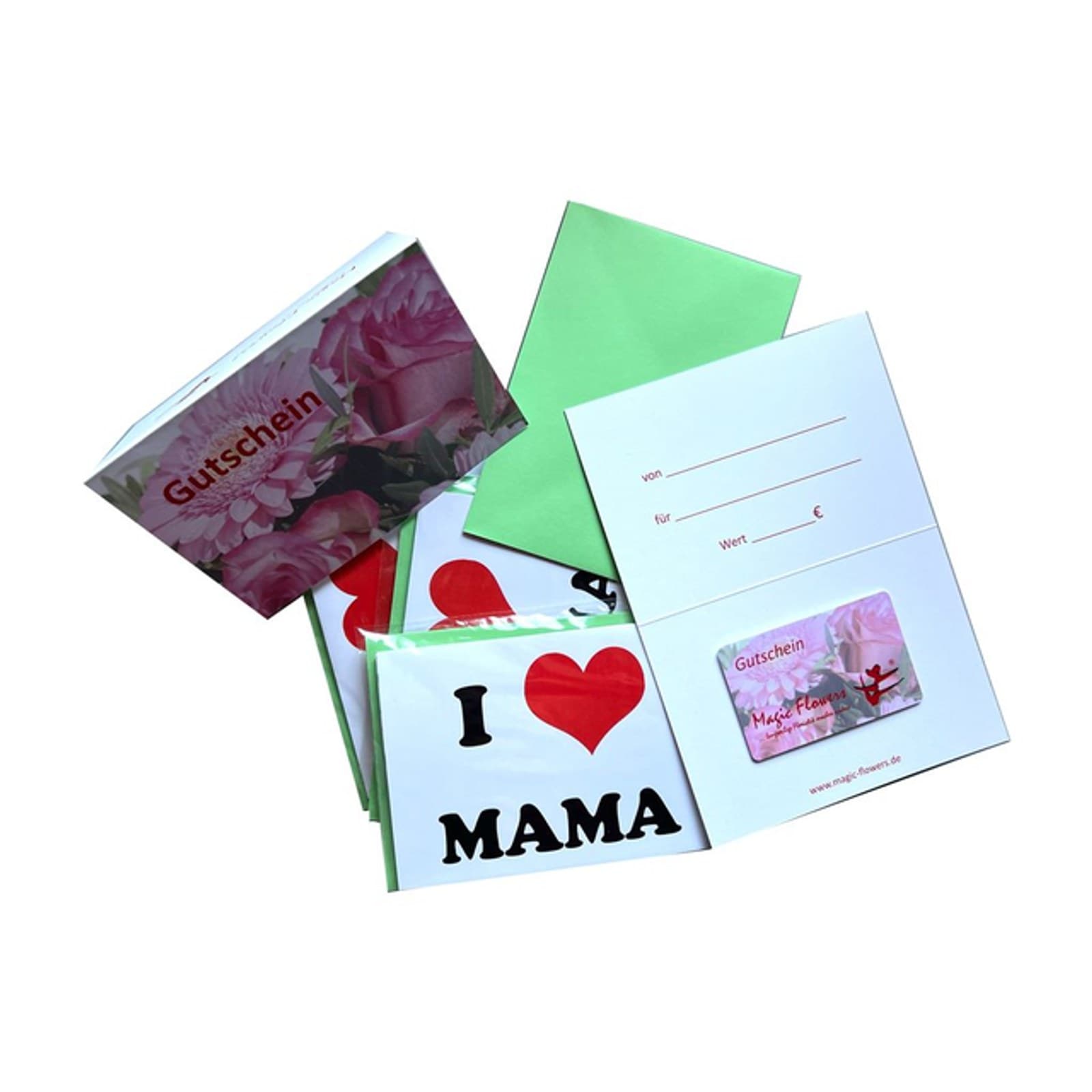 Muttertag Geschenk-Gutschein "I Love Mama" mit Grußkarte